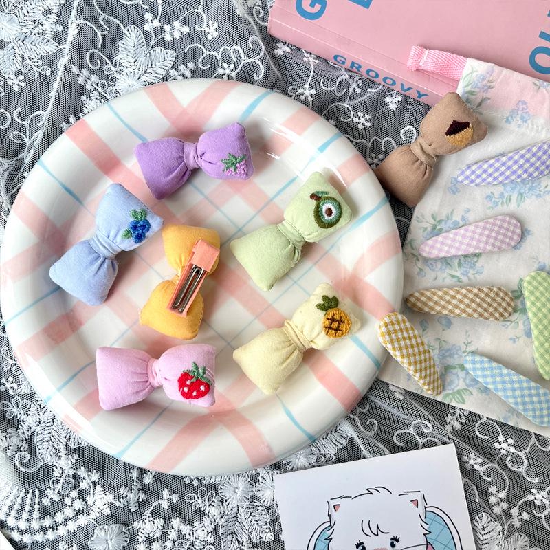 Cute Fruit Embroidered Gingham Hair Clip for Kids