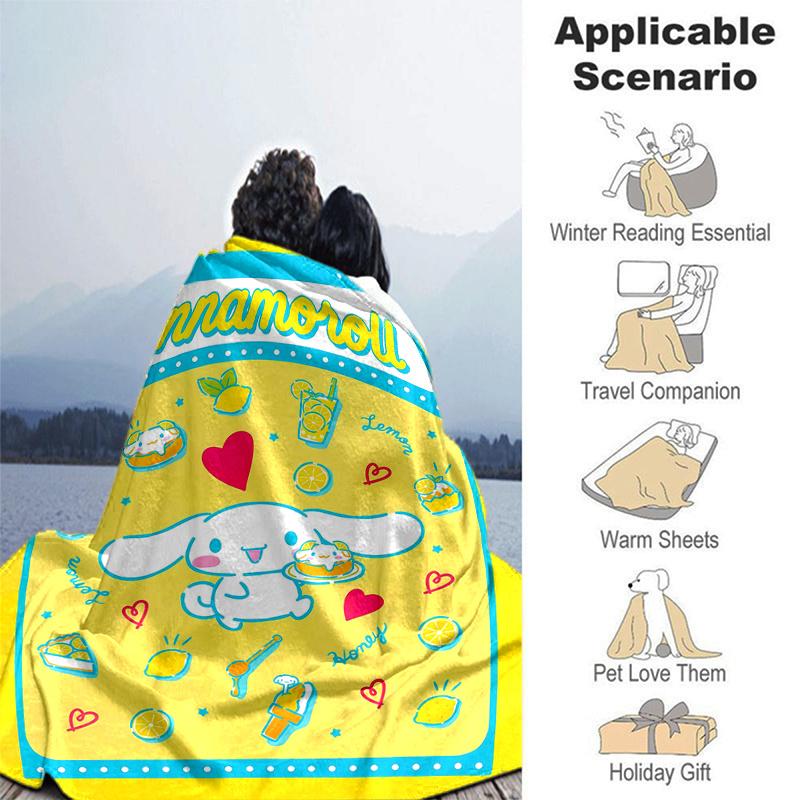 1pc Cinnamoroll's Sweet Lemon Honey Adventure Cartoon Blanket, Seasonal Home Decor Gift, Living Room, Travel, Camping, Car Blankets, Beach, Office Nap