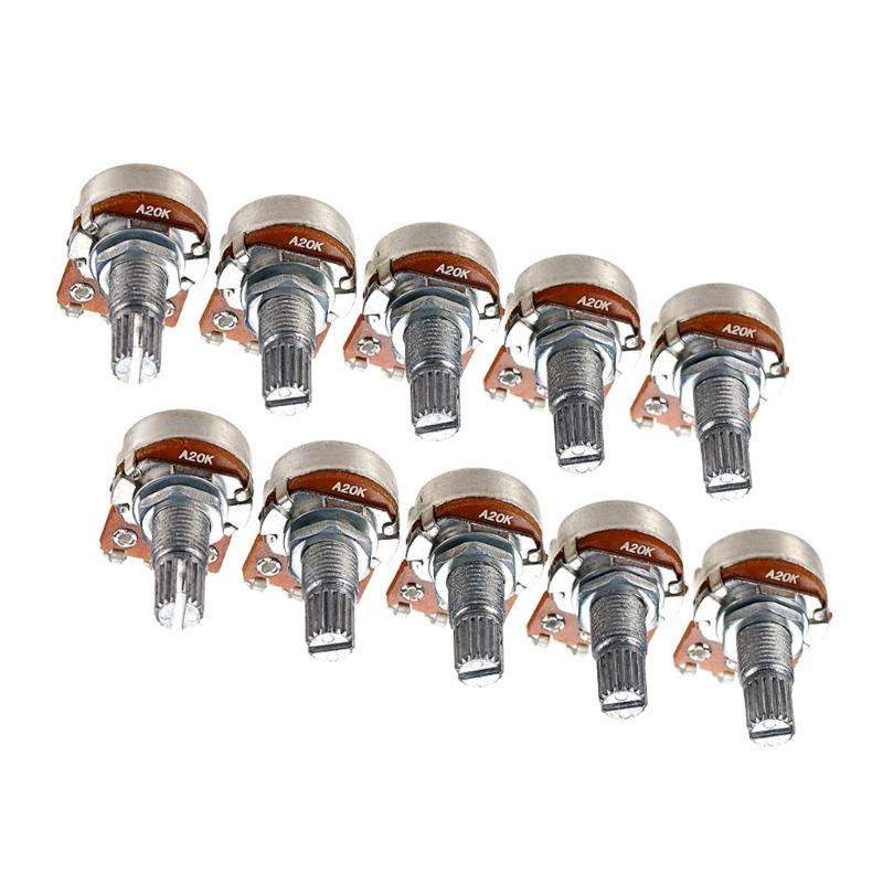 10Pcs Electric Guitar Pots Split Shaft Guitar Potentiometers A20K Volumes Tone Control Guitar Potentiometer Enduring 1