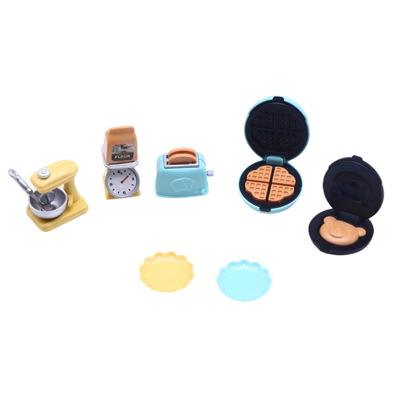 

Миниатюрная игрушечная кухня Завтрак Набор из семи предметов Яйцесборник Миксер Тостер Игровой домик Кукольный домик синий