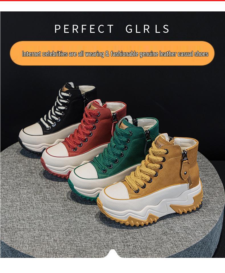 677 Damen 7CM Versteckter Absatz Echtes Leder Plateau Schuhe - Frühling 2025 Koreanischer Stil