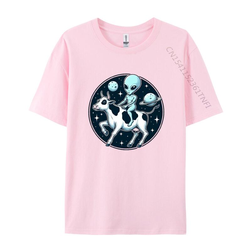 Alien Riding A Cow In Outer Space TShirt Graphic Tshirt Fitness Tight Tshirts Classic Cotton Men Casual
