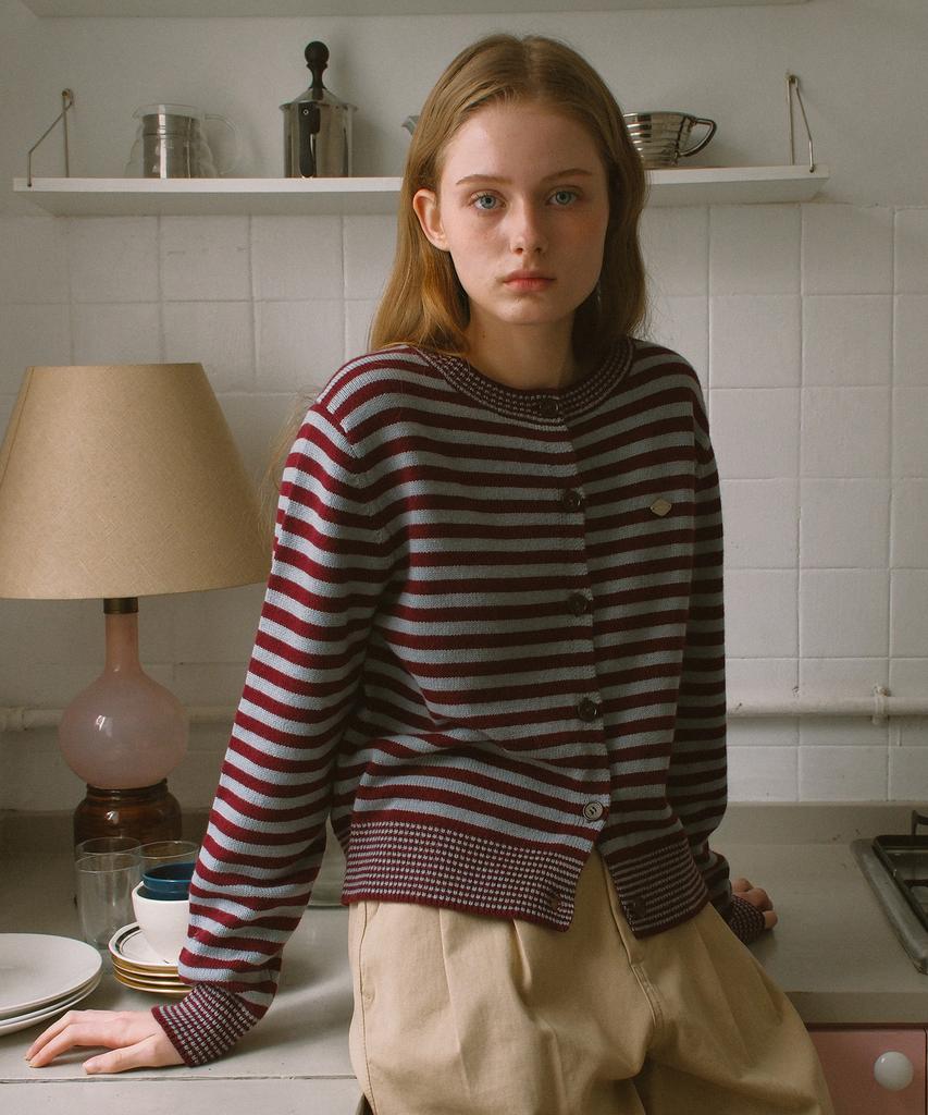 Yuppe Two-Stripe Cardigan_Burgundy