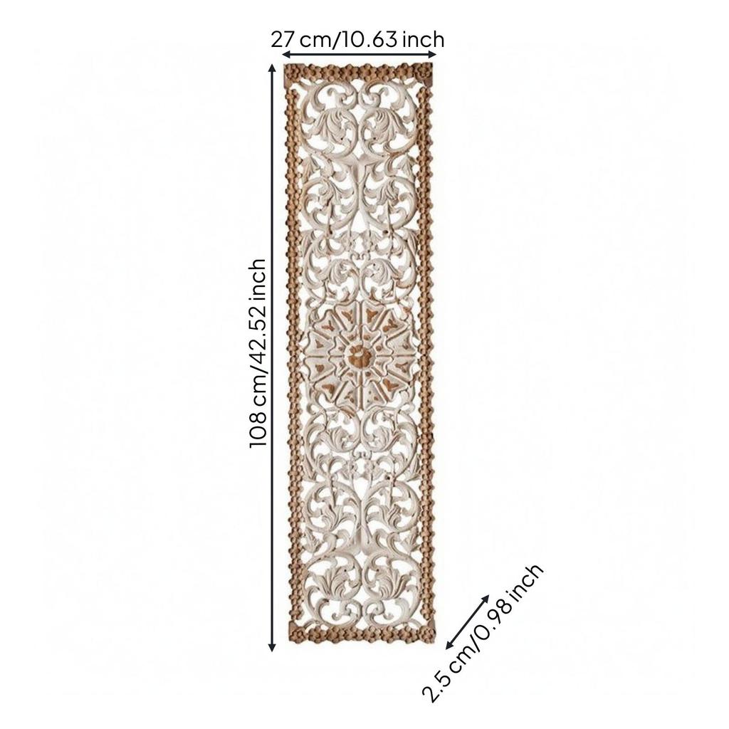 Floral Scroll Wall Plaque Medallion Design Vintage Wooden Decor Beige Brown