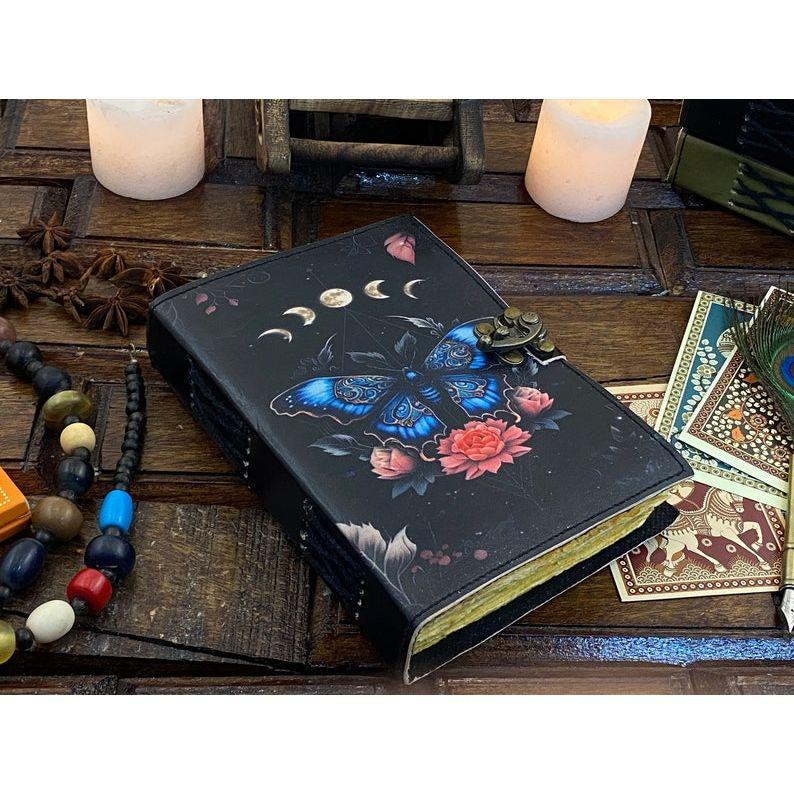Blank Spell Book of Shadows Luna Moth Journal Witchcraft Supplies and Butterfly Print Journal Handmade Deckle Edge Paper Gifts for Men Women