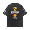 Vintage Washed Black Ferrari F1 Racing T Shirt Oversized Short Sleeve Tee Retro Motorsport Sponsor Logo Print Casual Streetwear Loose Top