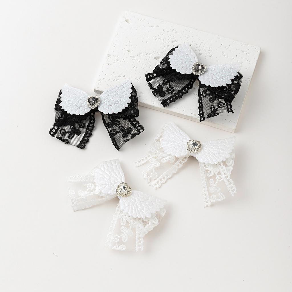 Flat Clip Hairpin Wing Studded Balletcore Headwear Bunches Clip Elegant Rhinestones Bowknot Hair Clip Photo Props