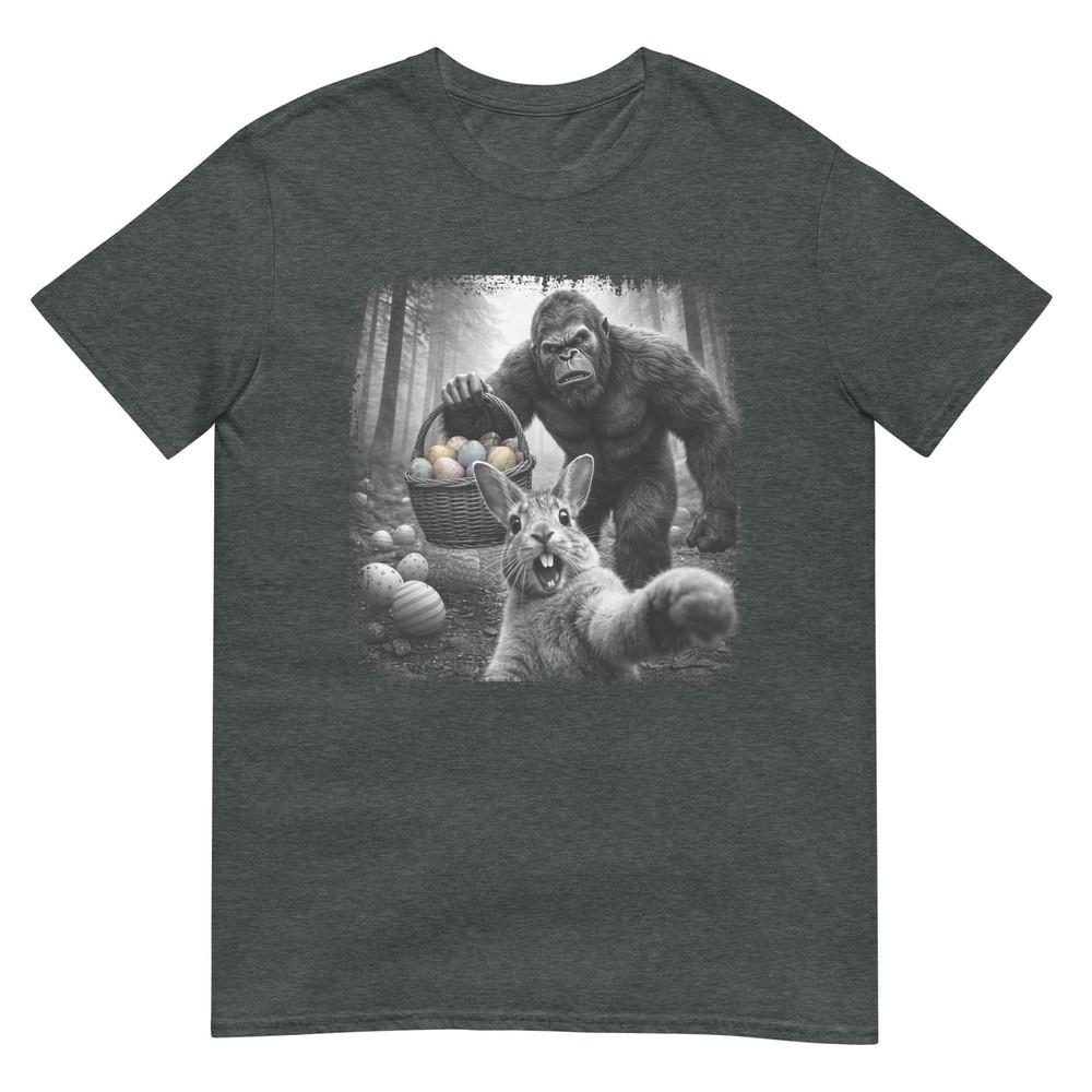 Funny Easter Day Bunny Selfie With Bigfoot Easter Eggs Unisex TShirt