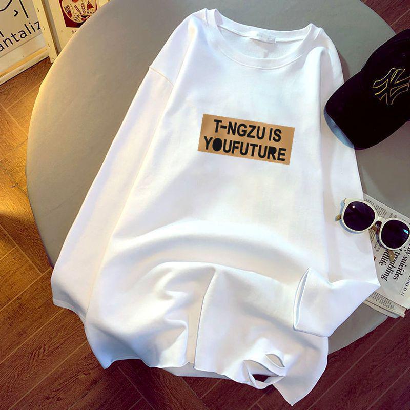 

Женская футболка большого размера с длинным рукавом из утолщенного белого хлопкового флиса XL (110-125 Jin)