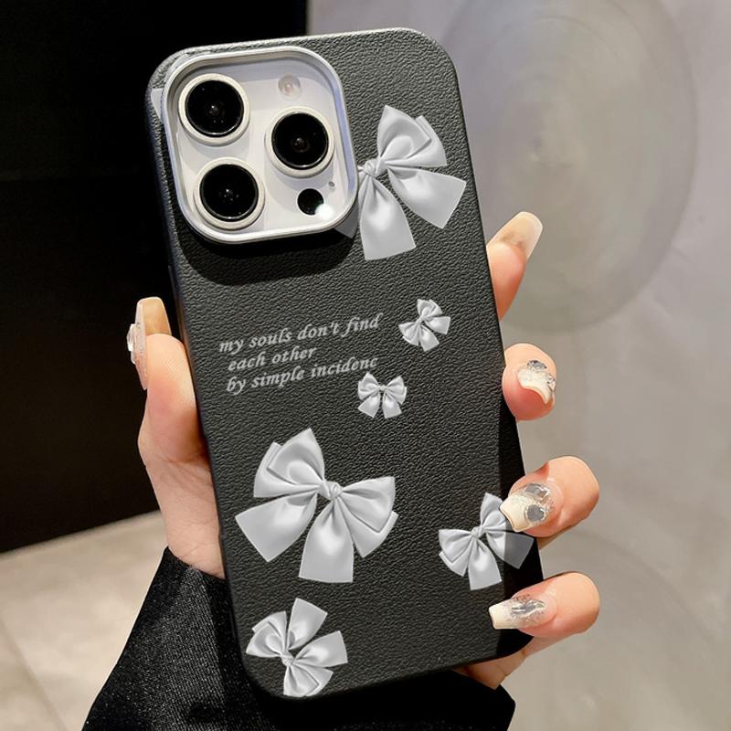 Cute Bowknot Print Leather Texture Slim Magnetic Case For iPhone 16 Pro Max 15 14 Pro 13 12 11 for MagSafe Shockproof TPU Soft Matte Phone Cover