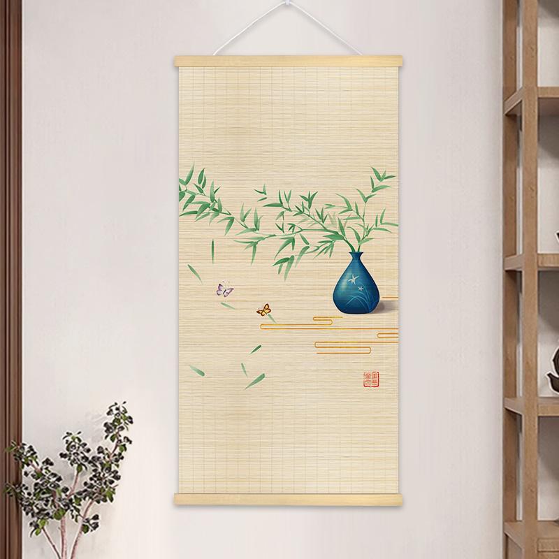 Chinese Style Bamboo Hanging Painting Curtain Roller Lotus Flower Study Zen Tea Background Room Decor 40x80cm/40x100cm