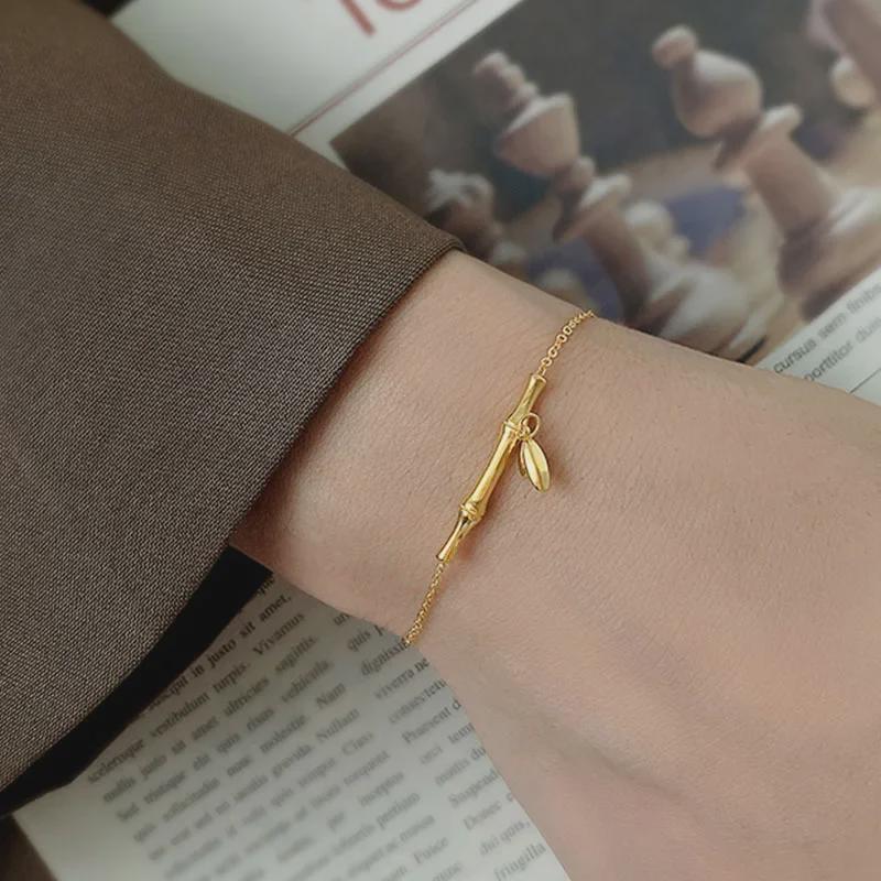 Bracelet en Acier Titane Inspiré du Bambou Coréen - Design de Luxe Niche pour Femmes avec Bijoux Tendance en Or 18K