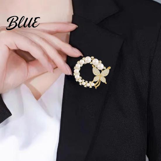 Elegant Butterfly Jewelry Ladies Brooch Pin Rhinestone Faux Pearl Lapel