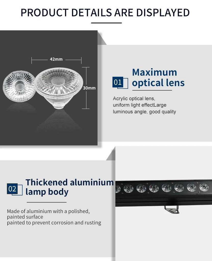 New 18x18W Pixel Control 6in1 RGBWA UV Wall Washer with DMX Linear Strip Light Indoor Flowing Lighting Effect Stage Lighting Atmosphere