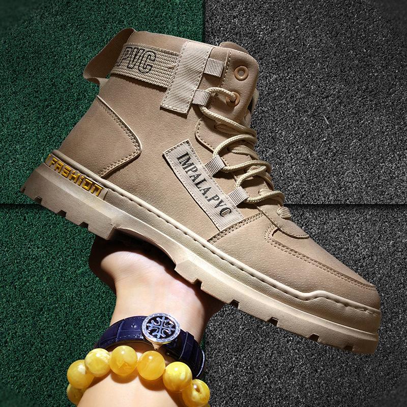 Martin boots men's high-top leather boots 2024 autumn and winter casual tooling shoes men's trendy shoes British style new men's shoes velvet