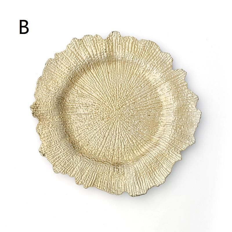12.59" Gold Charger Plates Chargers With Floral Reef Plastic Round Ruffled Rim Dinner For Dinner Wedding Party Decoration