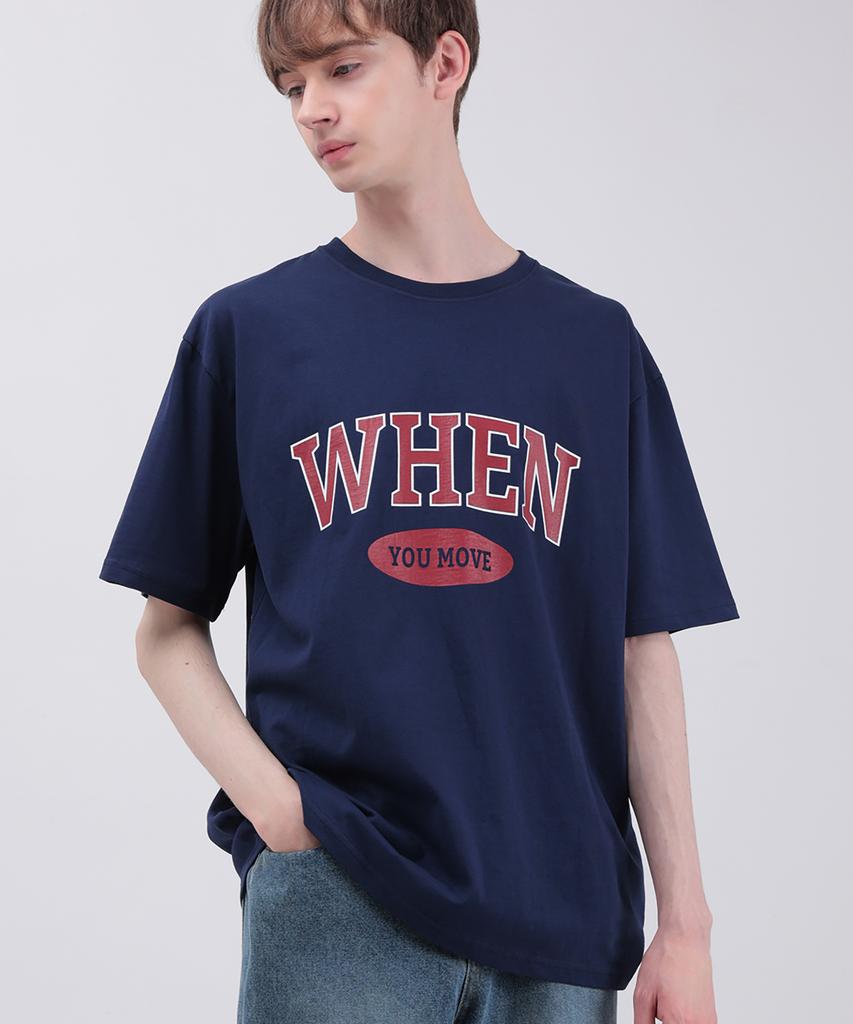 WHEN YOU MOVE Arch Logo Silket Cotton Short Sleeve T-Shirt Navy