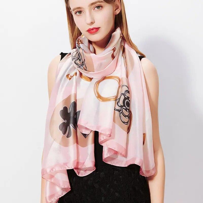 

Versatile Silk Scarf Women Large Shawl Floral Print Stoles Square Bandanna Scarves Female Foulard Muffler Q297