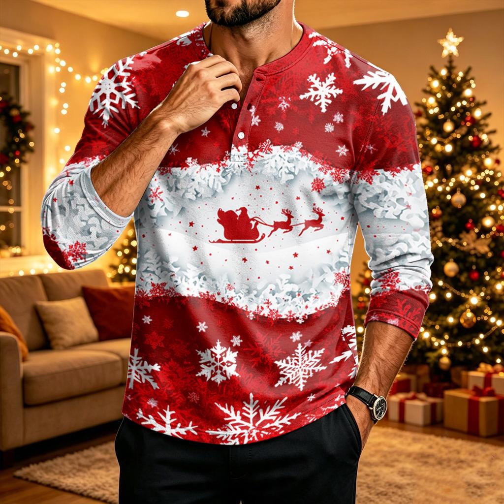 Men's Christmas Printed Long Sleeve Shirt