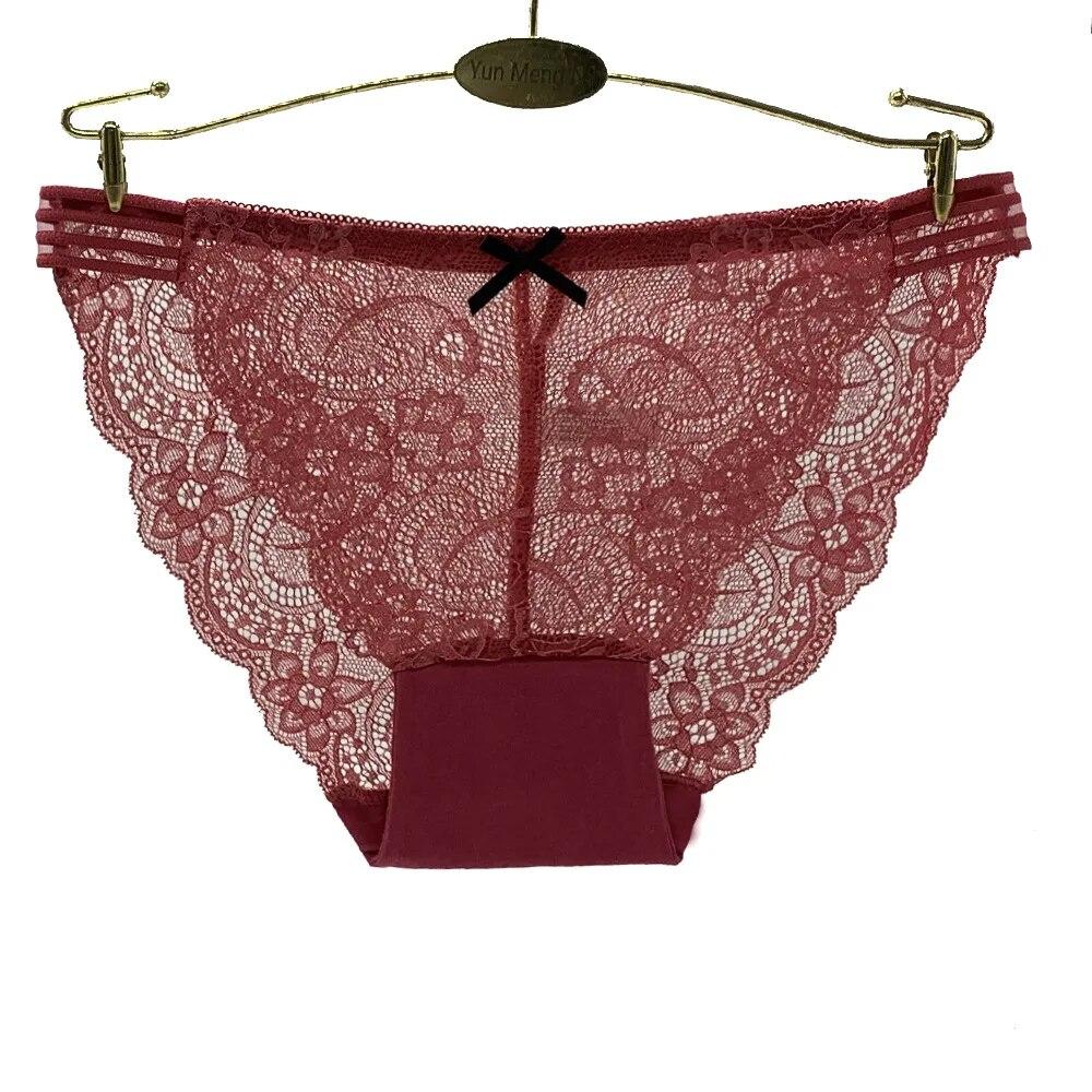 Woman Cotton Underwear Sexy Lace Briefs Transparent Bikini Panties Underpants Knicker Lingerie 6 Pcs/set