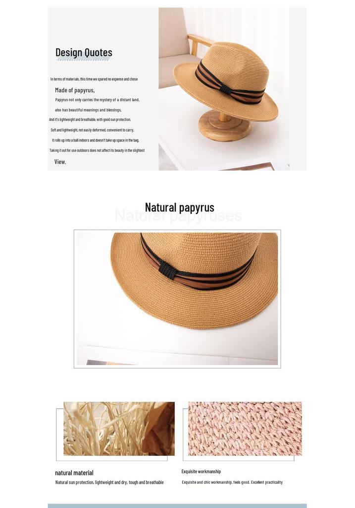 Women's Trendy Flat-Top Straw Beach Hat - Sun Protection for Outdoor Travel and Outings