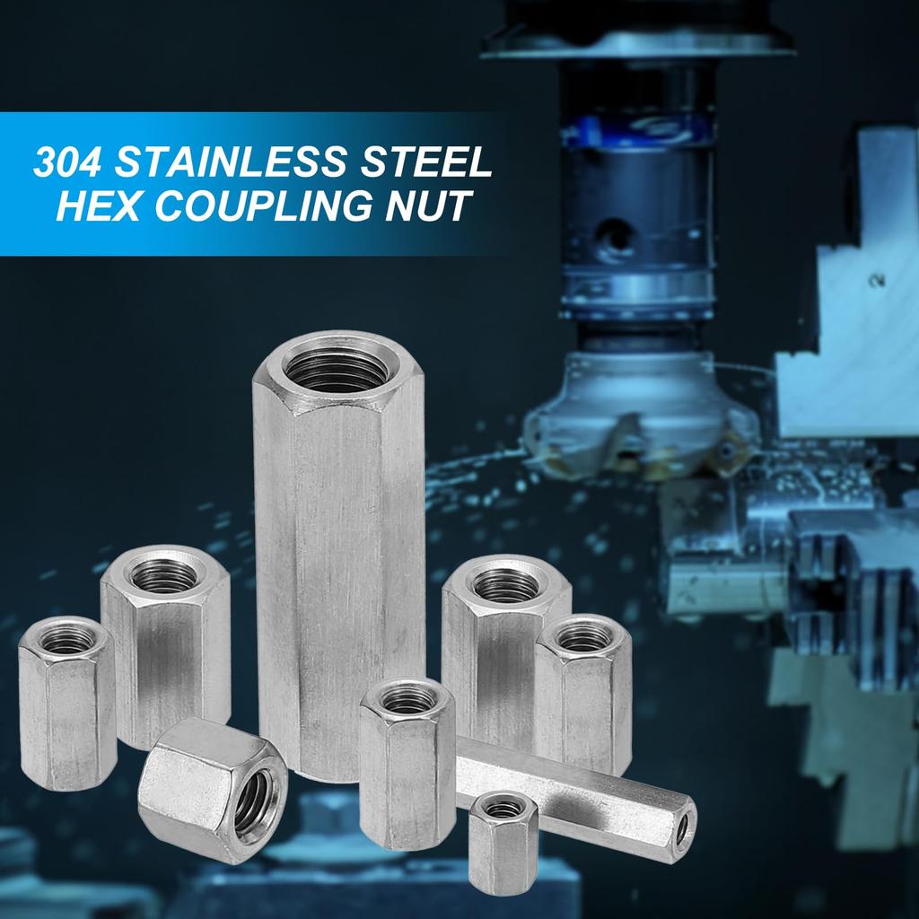 PATIKIL M6 X 1 High Nut Hex 6pcs Coarse Fully Rod Coupling Stud Connector Silver Tone Coupling, 10mm/0.4" Long, Thread, Threaded, Nut, Fastener,