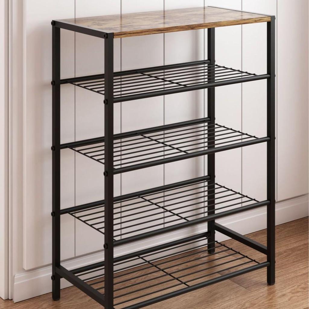 “Wrought Iron Multi-Layer Shoe Rack: Indoor & Outdoor Vertical Shoe Storage Cabinet”