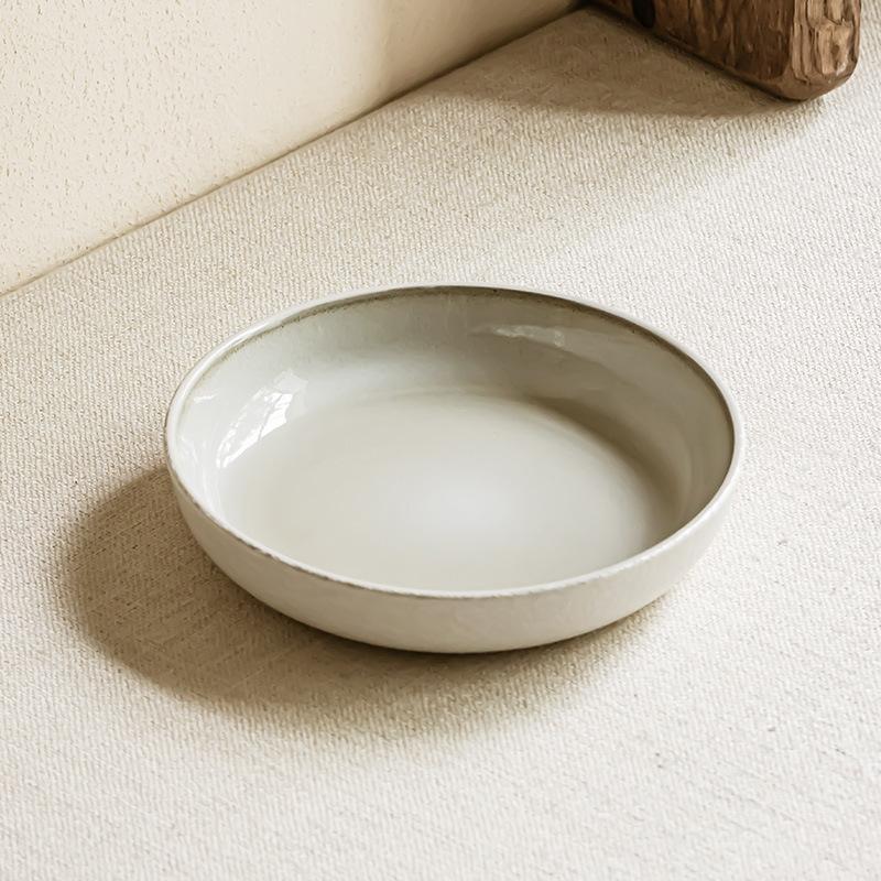 Nordic Minimalist Solid Color White Plate Practical Ceramic Vegetable Plate Large Capacity Disc Salad Plate Pasta Plate Deep Plate Tableware Plate