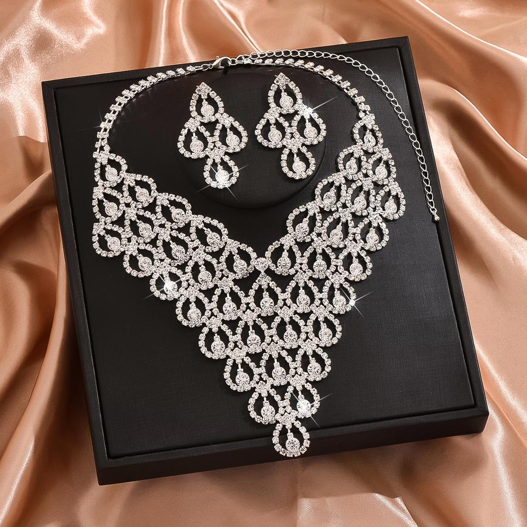 3 szt. Damski Modny Geometryczny Naszyjnik Kolczyki Z Cyrkoniami Zestaw Z Cyrkoniami Prosty i Wszechstronny Prezent na Ślub Imprezę Festiwal -8571