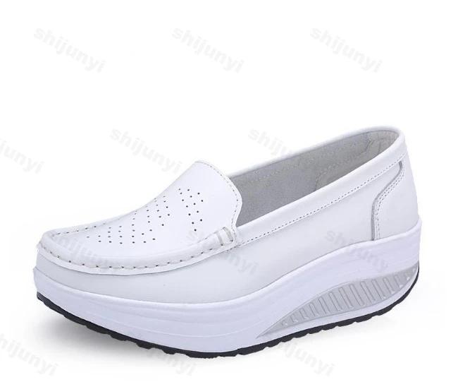 New Nurse Shoes For Ladies Platform Bottom Leather Zapatos Casual Slope Heel Anti-Slip Footwear for Adult Wholesale
