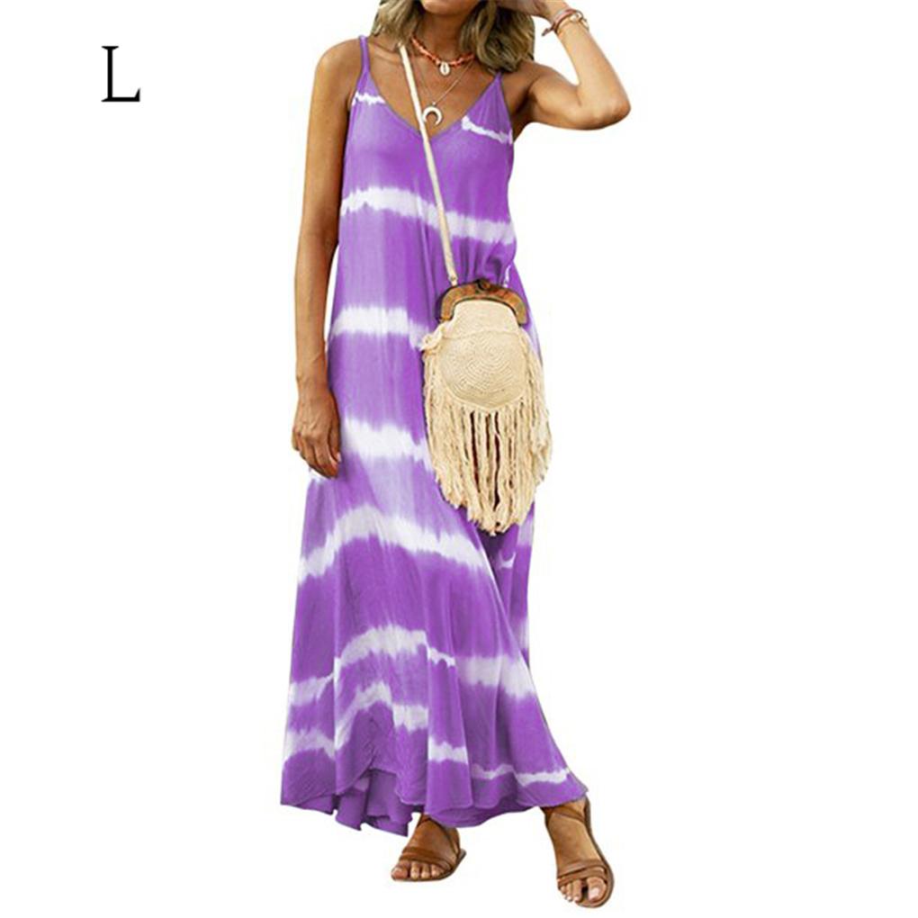 Women Tie Dyed Striped Printed V Neck Sleeveless Maxi Dress
