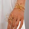 Openwork Line Braided Flower Ring Bracelet Set Opening Adjustable Accessory For Women