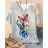Summer Fashion Animal 3D Printed T-shirt Women's Loose Comfortable Soft Breathable V-neck Short Sleeved T-shirt