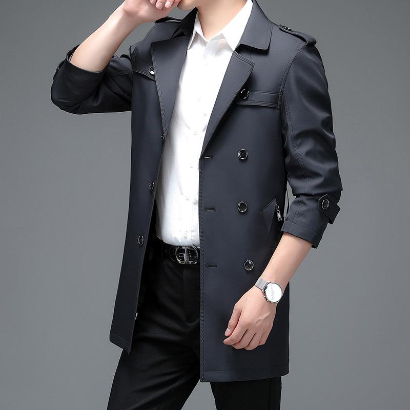 Nuovo Impermeabile da Uomo Primavera e Autunno Versione Coreana Media e Lunga Impermeabile Sottile Giacca Impermeabile Doppiopetto Collo a Revers Cappotto da Uomo
