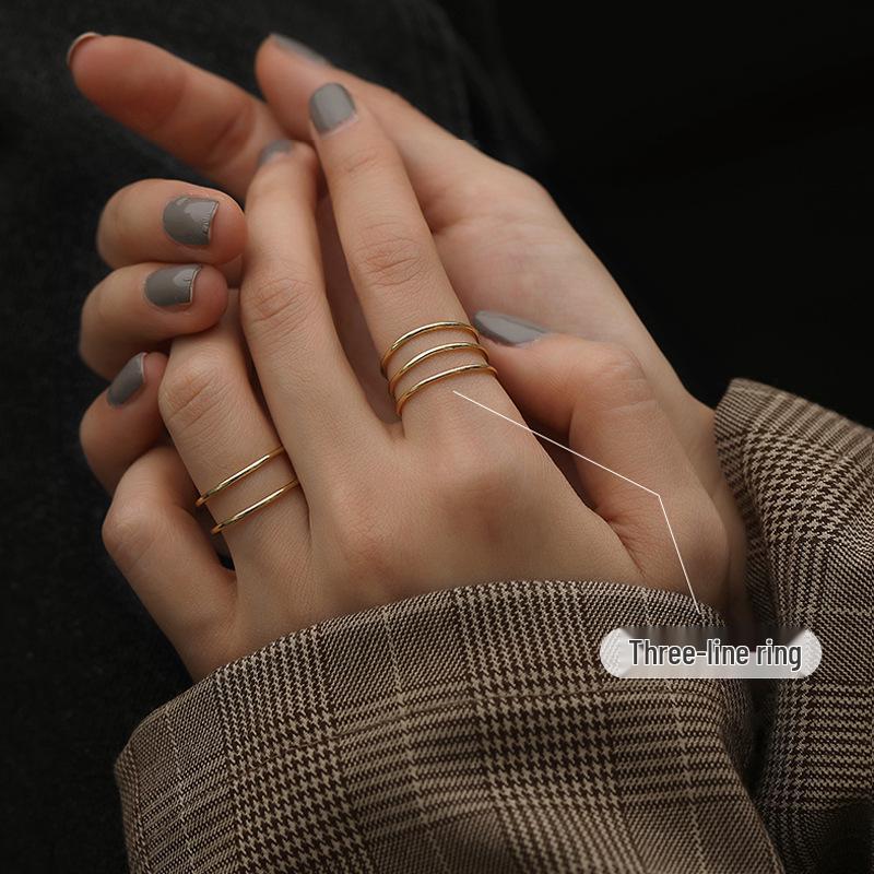 Korean Style Retro Three-Piece Adjustable Ring Set for Women - Fashionable Plain Band, Index Finger, and Open Rings - Trendy Student Hand Jewelry