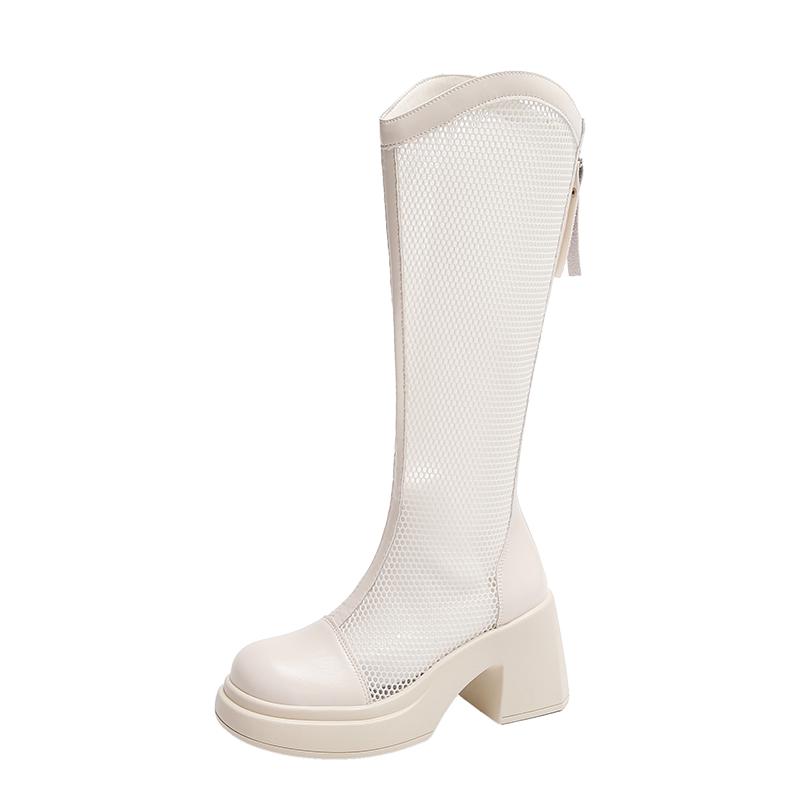 

Fashion Fashionable Round Toe High Heels Sandals Summer Platform Thick Bottom Mesh Breathable Women s Boots Comfortable Women s Shoes 40 бежевый