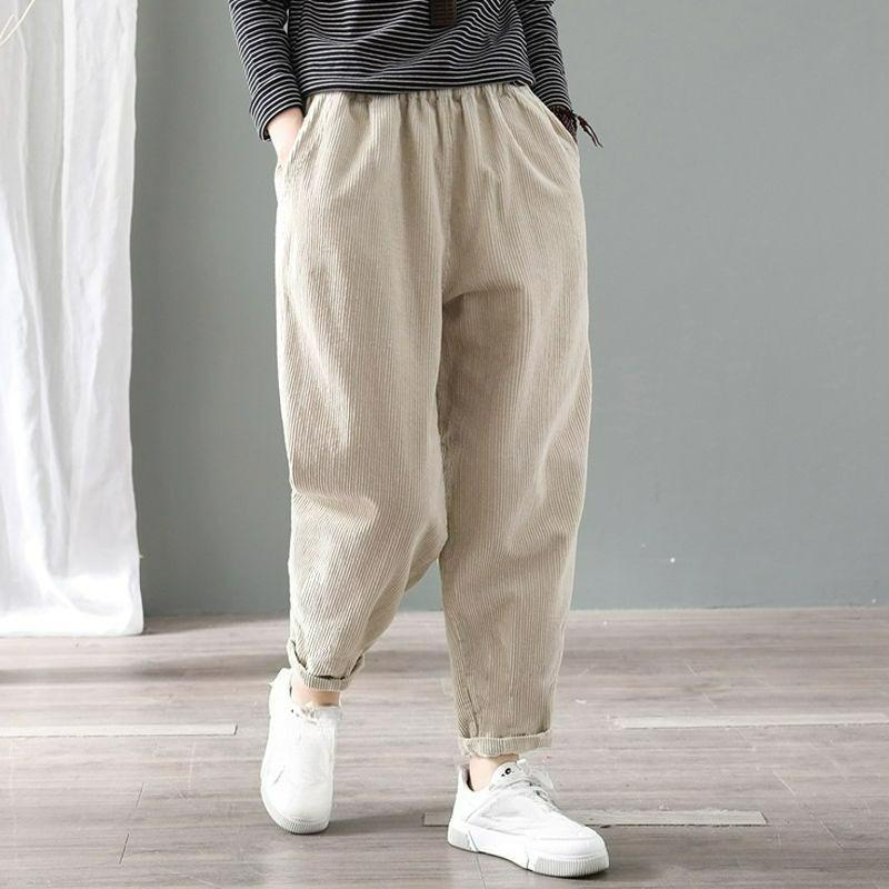 Corduroy Pants Women's Autumn and Winter Loose Large Size Plus Velvet Thickened Radish Velvet Casual Harlan Trousers