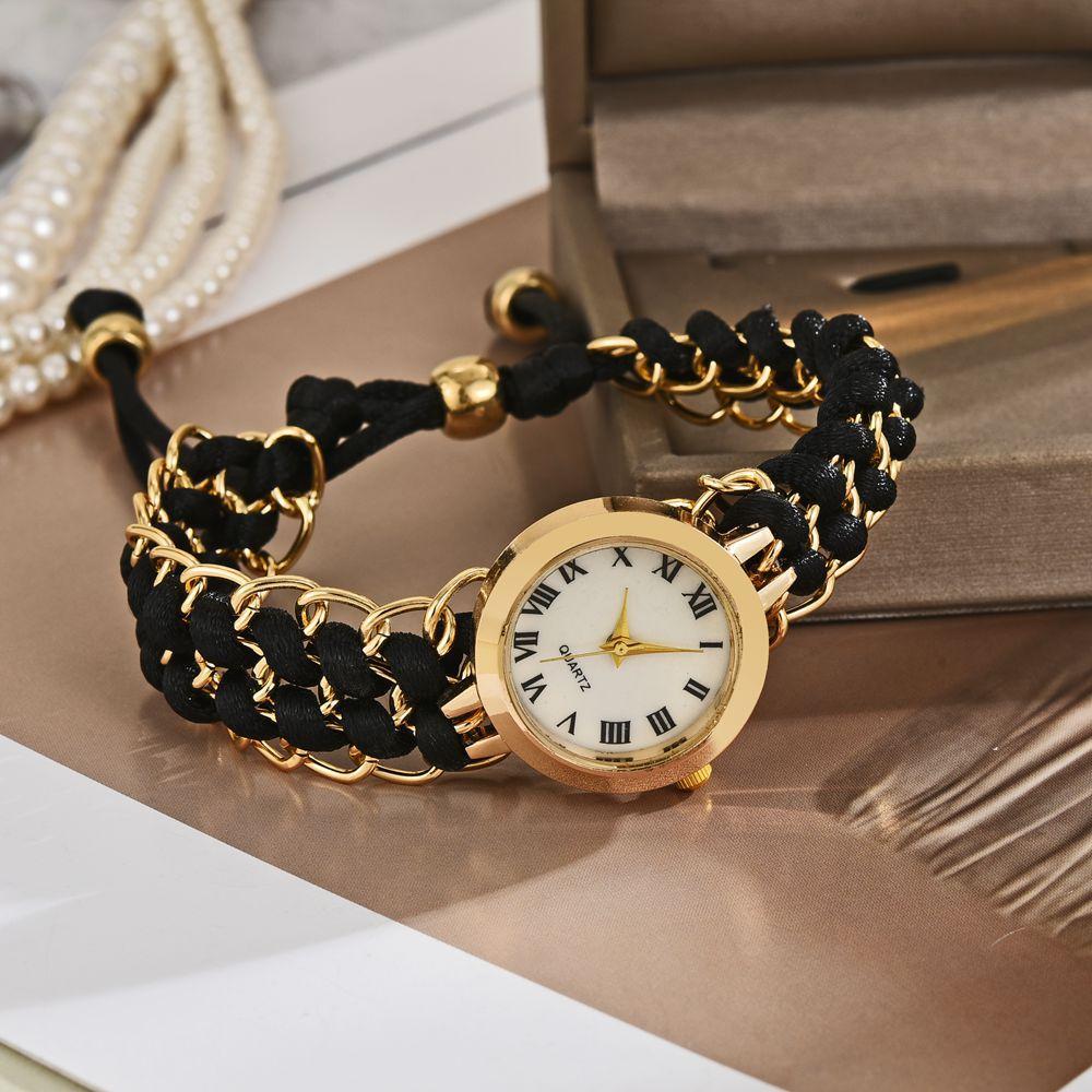 Повседневные женские часы Модный плетеный браслет из веревки Кварцевые часы Простой модный регулируемый плетеный ремешок Наручные часы