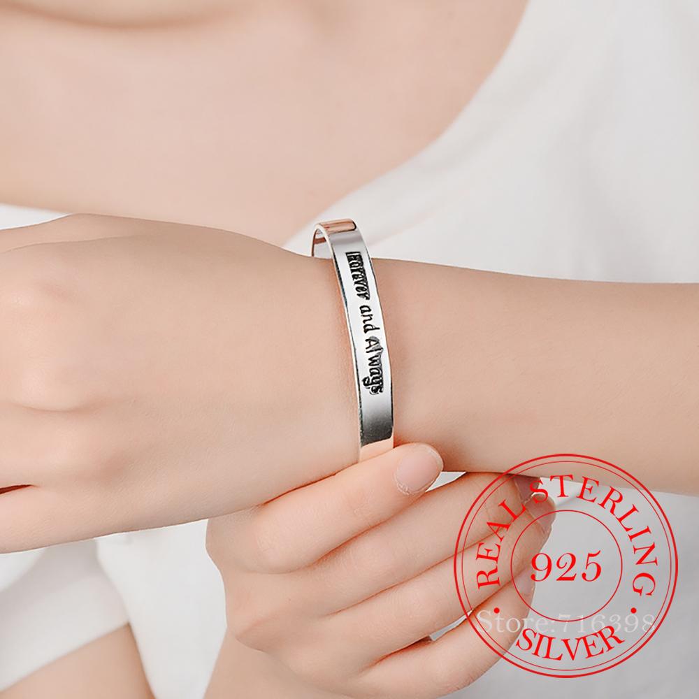 925 Sterling Silver Letter Cuff Bracelet &Bangle For Women Mum Ladies Elegant Birthday Jewelry Mother's Day Gift J
