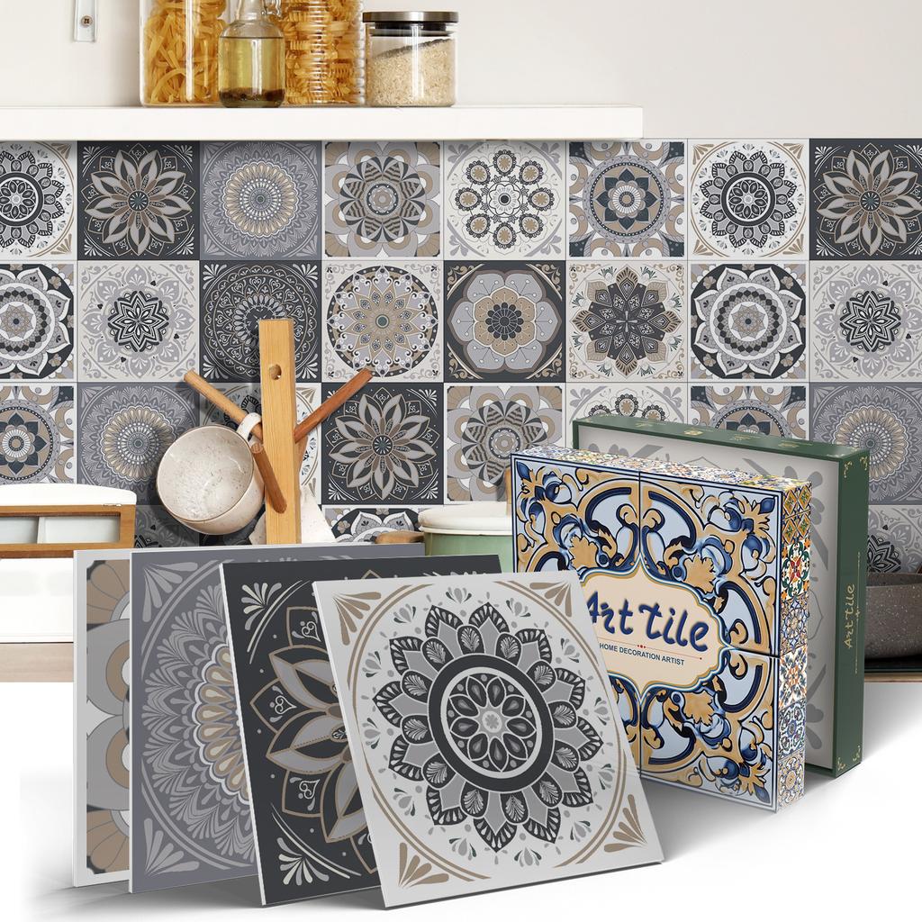 Mandala European Style Tile Self-Adhesive Wall Sticker, Bedroom Kitchen Waterproof And Oil-Proof Wallpaper Pet Wallpaper Tile Sticker