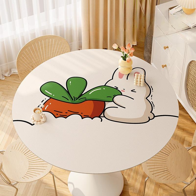 Cartoon Cute Small Round Table Mat Oil-Proof Round Dining Table Cloth Living Room Dust-Proof High-End Cover Cloth Leather Leave-In Tablecloth