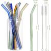 [10 Pcs] Reble Glass Straws Shatter Resistant - 9" x 10 mm Bent Multicolor Drinking Reble Straws With 2 Cleaning Brushes for Coffee,Milkshakes,Juice