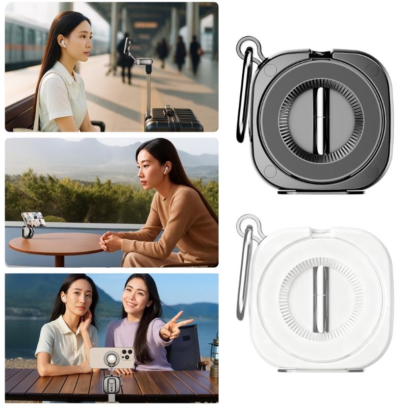 Compact Travel Foldable Magnetic Phone Mount Support Stand With Secure Carabiner Clip And 720° Adjustable Viewing Angle