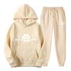 2 Pcs/Set Unisex Hoodie Pants Set Long Sleeve Printed Loose Drawstring Elastic Waist Ankle-banded Patch Pocket Pullover Sportswear Women Men