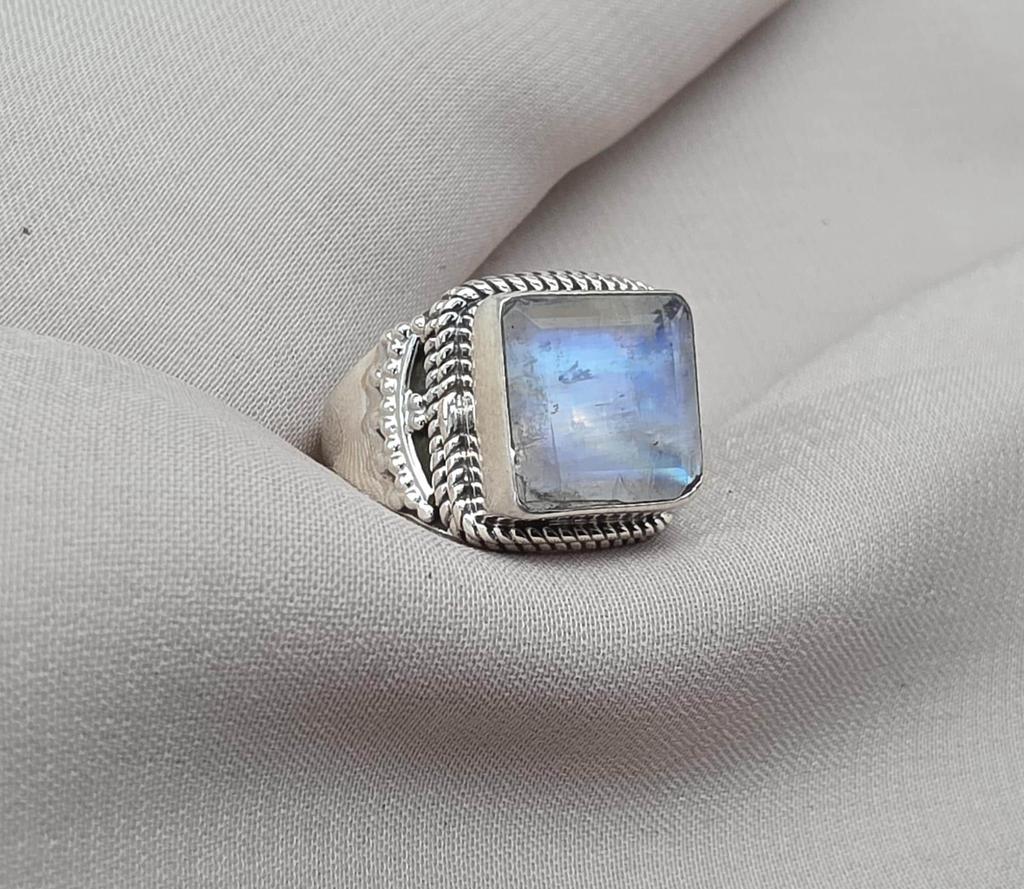 Rainbow Moonstone 925 Sterling Silver Ring: Handmade Boho Gemstone Jewelry