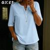 Women's Fashion Casual Solid Color Print Short Sleeve V Neck Blouses & Shirts