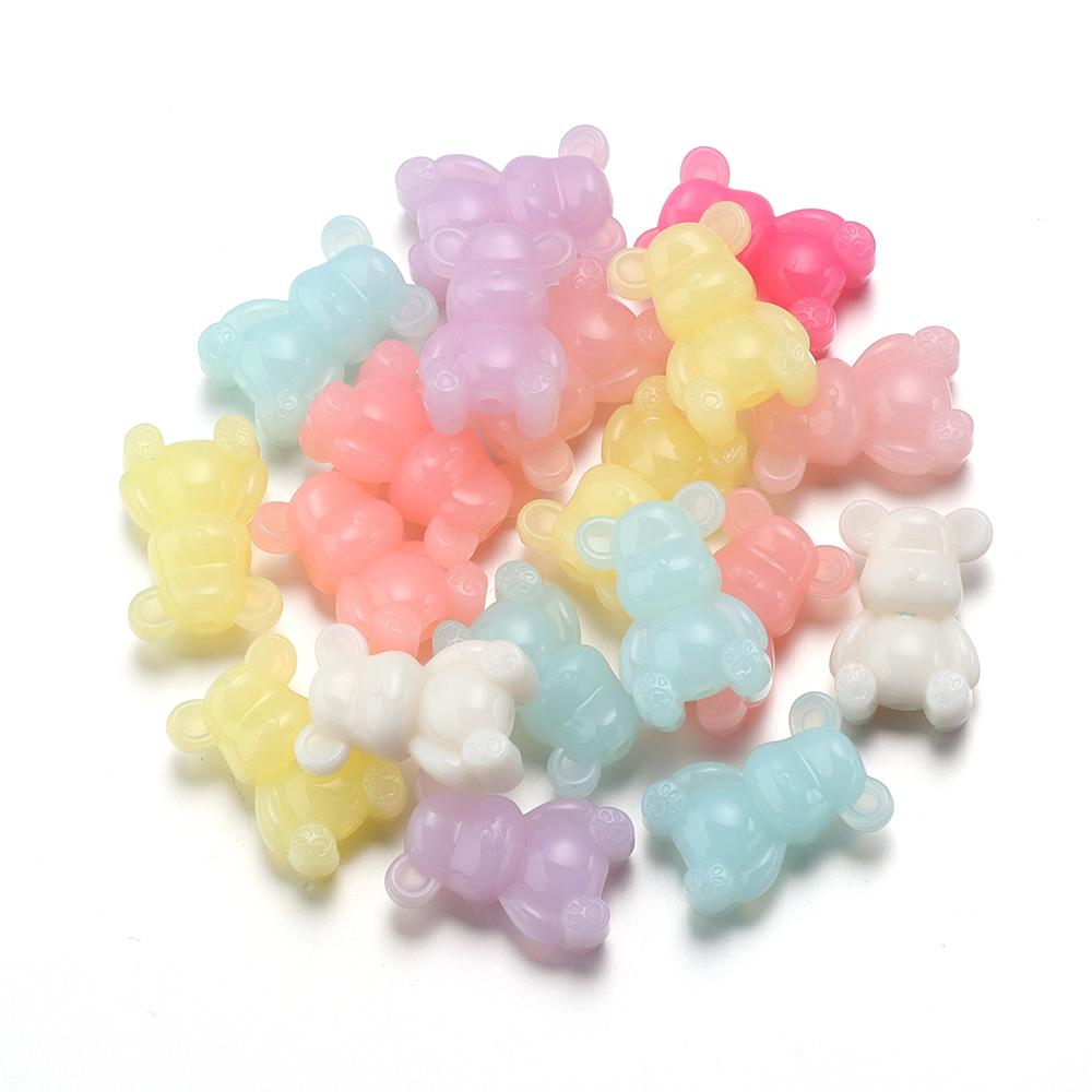 10Pcs 17x25mm Acrylic Jelly Color Beads Cute Cartoon Bears Spacer Beads For DIY Charm Earrings Phone Chain Jewelry Accessories