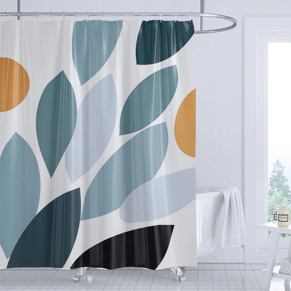 Green Leaf Art Abstract Plants Shower Curtain Print Modern Nordic Minimalist Polyster Home Decor Bathroom Curtain with Hooks
