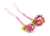 Hana Chirimen Bells of Japanese Chirimen Netsuke Large Bell Small Bell (Set 2) Keychains (25mm Diameter) & (20mm Diameter) (Pale Pink)