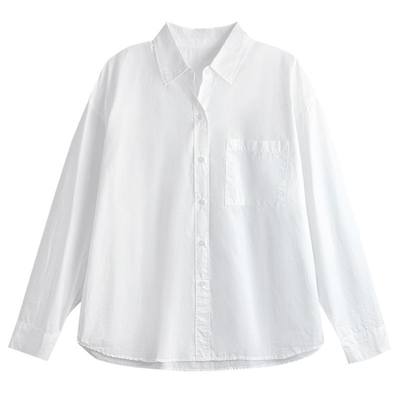 White Shirt for Women Long Sleeves Mid-length New Exquisite Elegant Simple and Versatile Casual Shirt